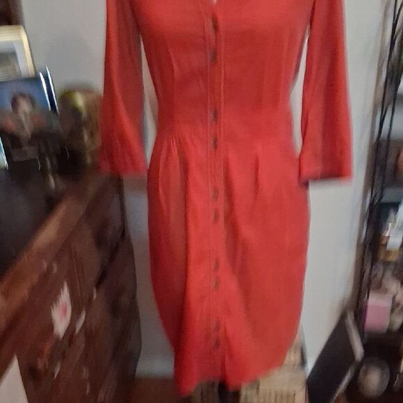 Anthropologie Maeve Red/orange Long Sleeve Corduroy Button-Down Dress Size 2 - Picture 4 of 7